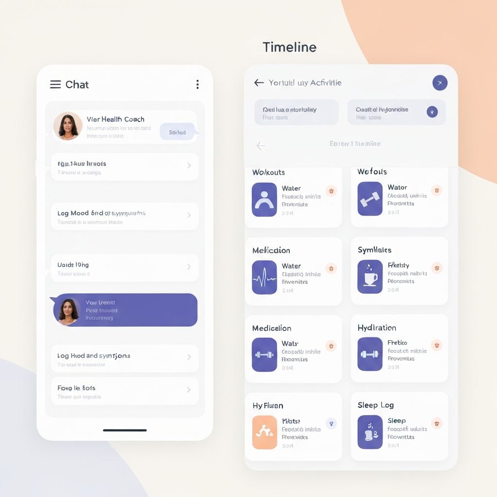 Maxxwell app interface showing conversational AI tracking supplements and compounds